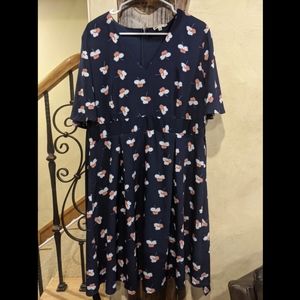 Downeast Floral Navy Dress with tie belt